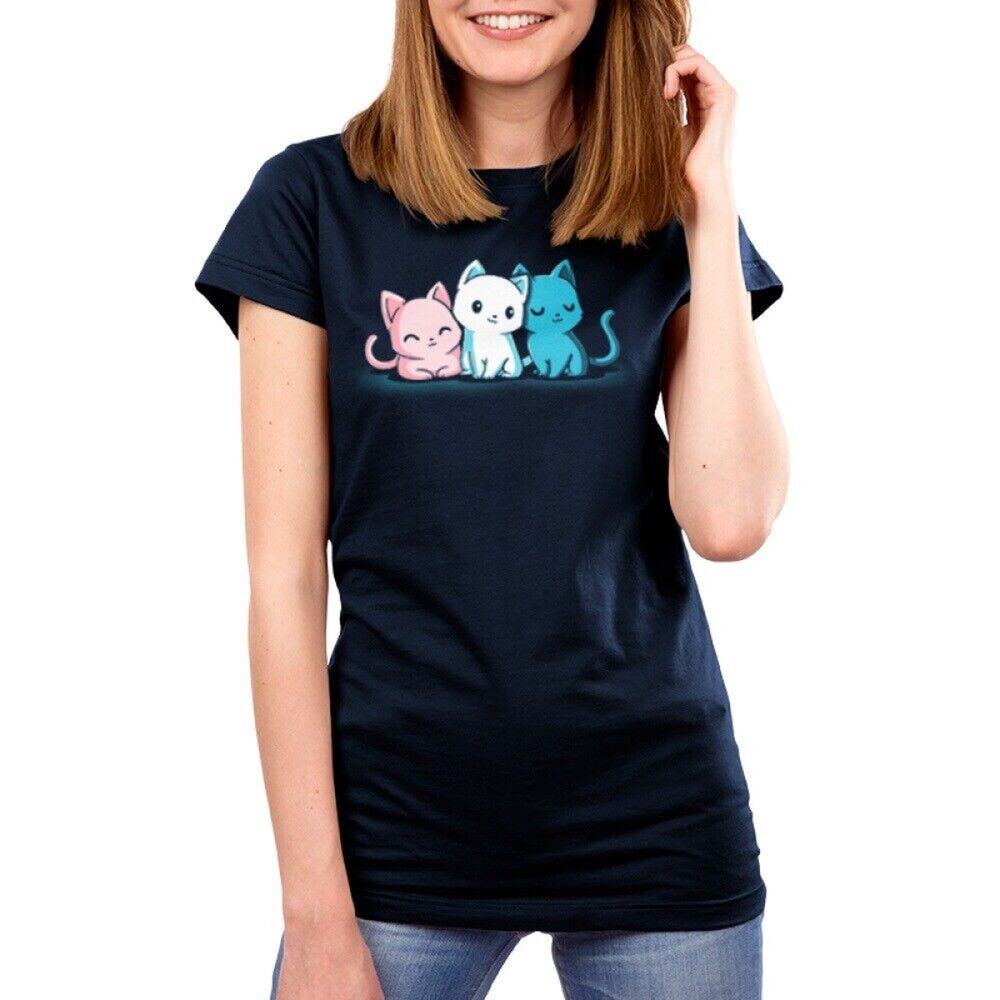 Teeturtle Womens Tee Sz S Inclusive Kitties Pink White Blue‎ Short Sleeves